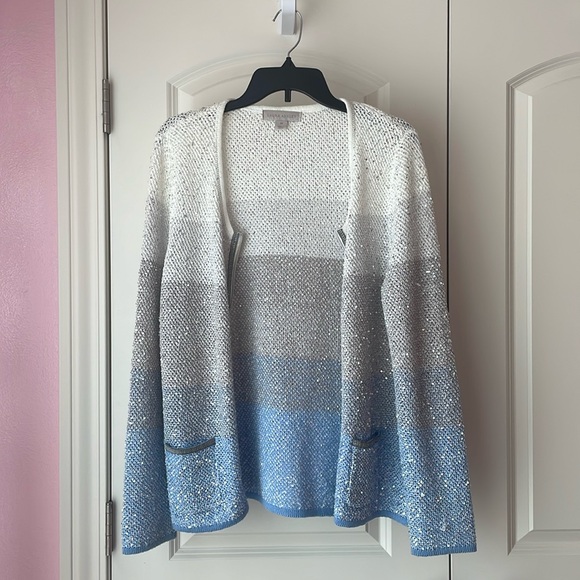 Laura Ashley Blue & Silver Sparkly Zip Up Cardigan - Picture 2 of 8